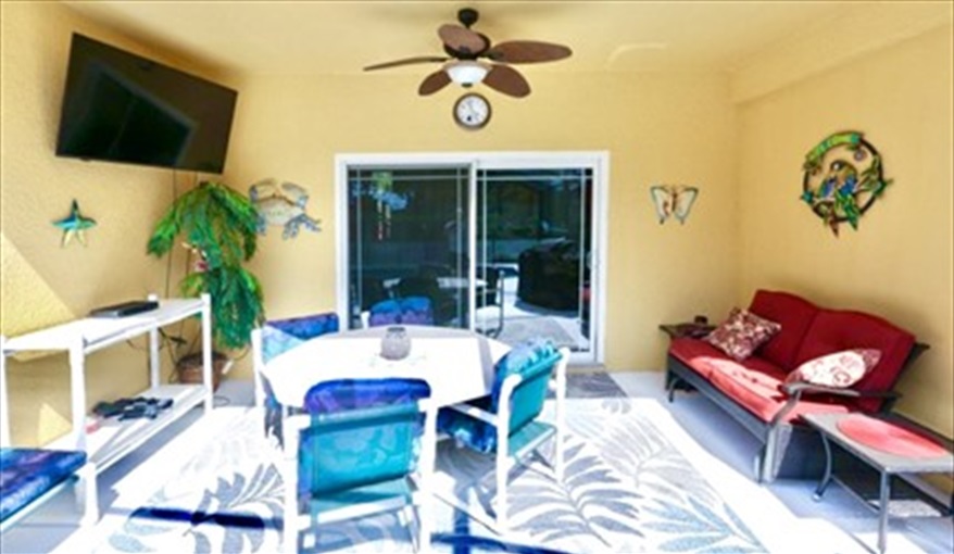 Covered lanai space, ideal for al fresco dining. Ref 114. Modern family villa own pool, near Disney. Silver Creek in Silver Creek, Clermont, Orlando